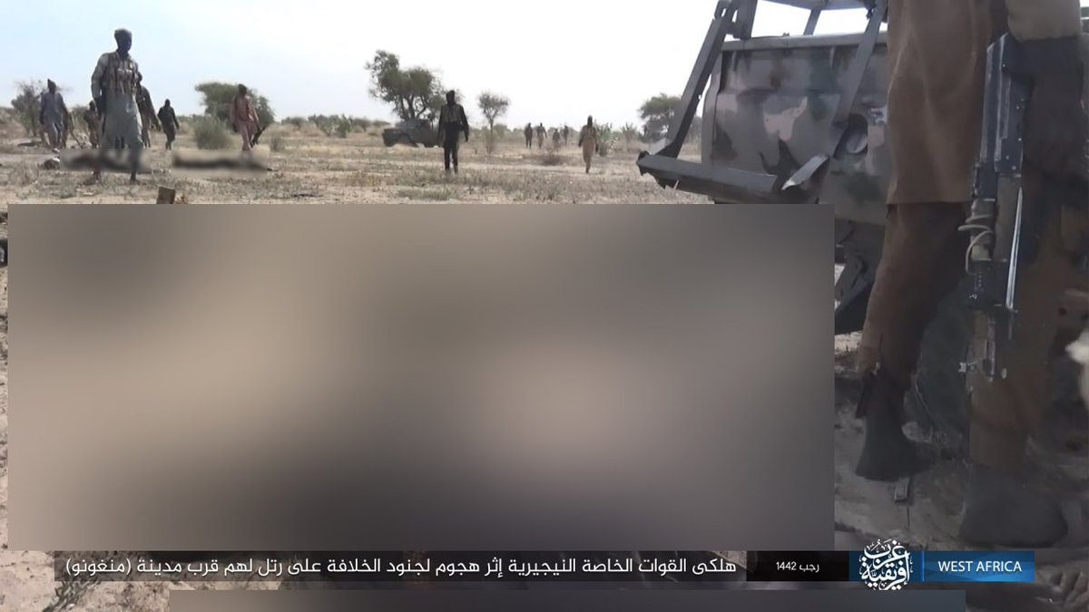 Nigeria: ISWAP released photos after an attack on alleged Special Forces in Monguno, Borno. At least 12 soldiers/Security Forces KIA. Militants carrying at least one Chinese Type 56 rifle and one PK/T80 pattern GPMG. Several technicals destroyed/captured with one NSV HMG