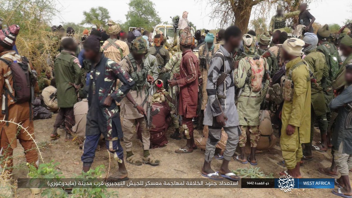 Nigeria: ISWAP released photos of their attack on NA in Maiduguri, Borno. Militants are armed with AKM(S)/Type 56(-1) pattern rifles, technical with a 12.7 HMG (likely W85) and RPG-7 + OG-7V pattern rocket. Also several vehicles including MRAP burned/captured and HMGs taken