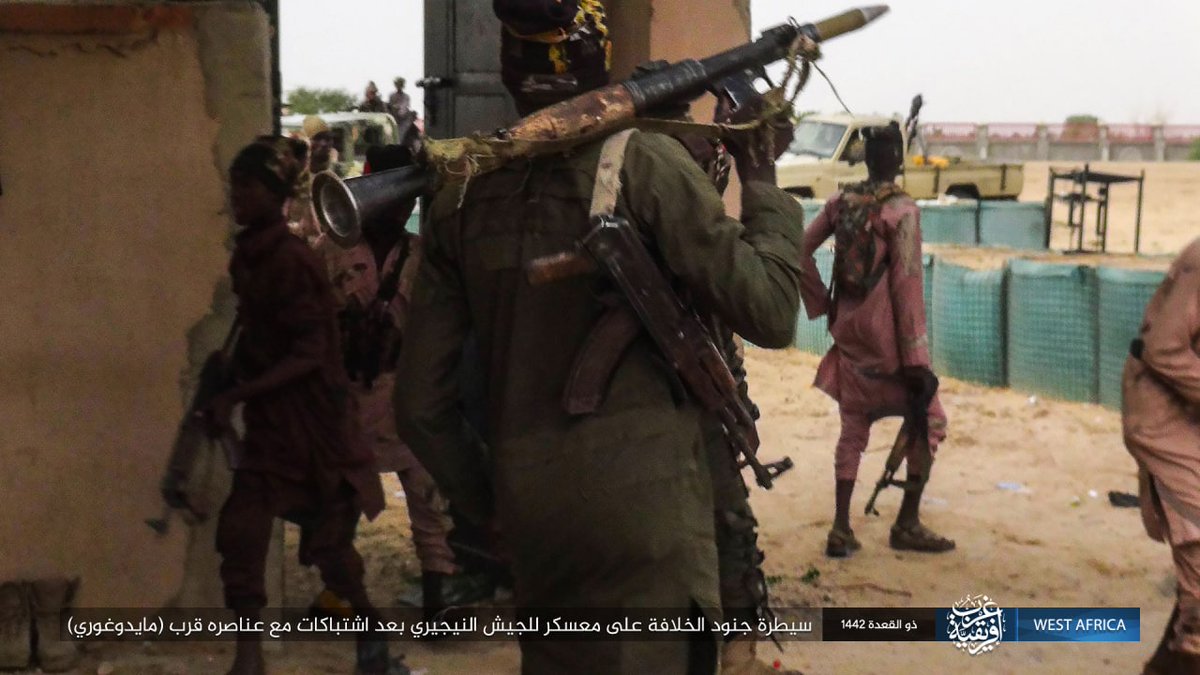 Nigeria: ISWAP released photos of their attack on NA in Maiduguri, Borno. Militants are armed with AKM(S)/Type 56(-1) pattern rifles, technical with a 12.7 HMG (likely W85) and RPG-7 + OG-7V pattern rocket. Also several vehicles including MRAP burned/captured and HMGs taken
