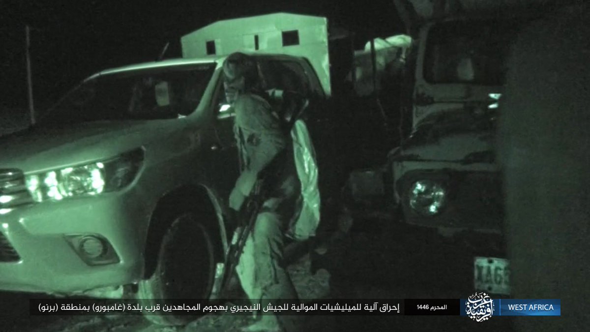 Islamic State attacked and destroyed a Nigerian army   loyal militias patrol near Gamboro, Borno Nigeria